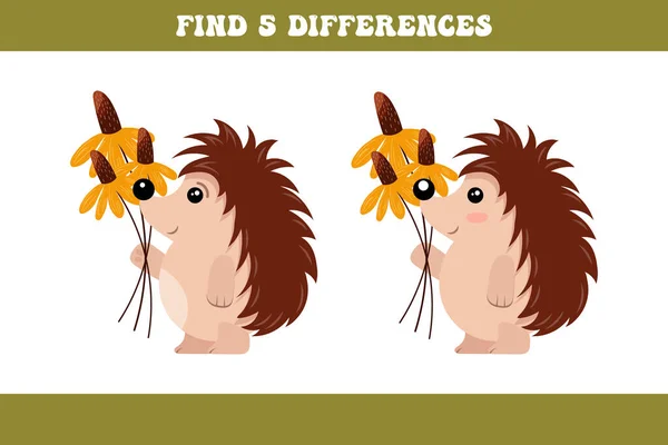 Encontre Diferenças Entre Dois Ouriços Desenhos Animados Com Flores Jogo — Vetor de Stock