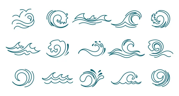 Mavi Okyanus Dalgaları Çizgi Simgeleri Logolar Vektör — Stok Vektör