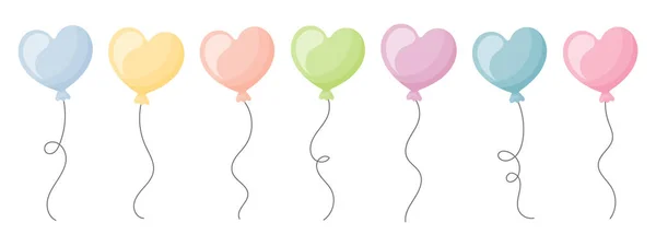 Conjunto Balões Multicoloridos Forma Coração Com Fio Elementos Decoração Festiva —  Vetores de Stock