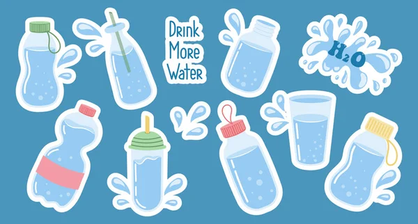 Set Aus Verschiedenen Behältern Mit Sauberem Wasser Gläsern Flaschen Trinkwasserkonzept — Stockvektor