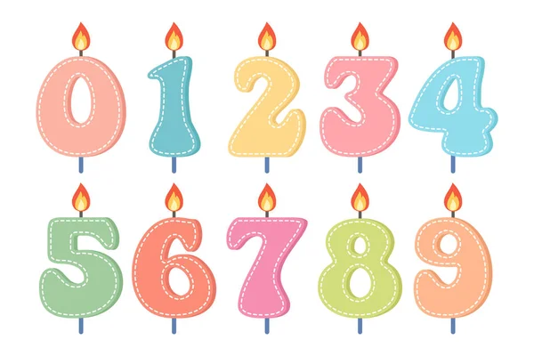 Set Colorful Number Candles Birthday Cute Birthday Cake Candles Cake — Stock Vector