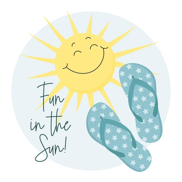 Bunte Flip Flops Und Zitat Spaß Der Sonne Badeschuhe Sommerschuhe — Stockvektor