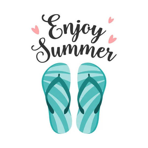 Flip Flops Colorate Papuci Vară Bucurați Citat Vară Fundal Vară — Vector de stoc