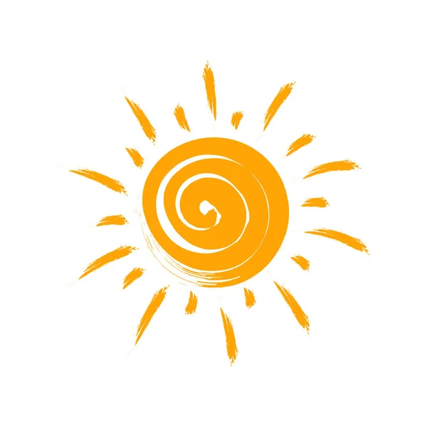 Hand Drawn Cute Sun Doodle Style Grunge Brush Sun Icon — Stock Vector