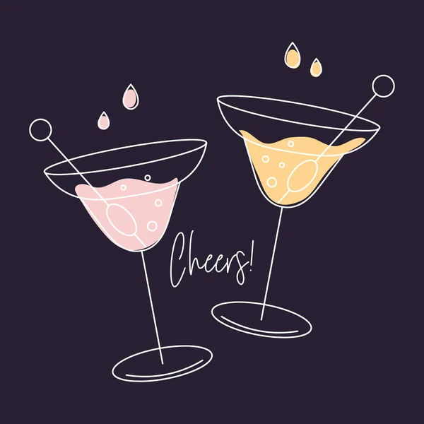 Zwei Martini Cocktails Mit Oliven Und Dem Wort Prost Trinksymbol — Stockvektor