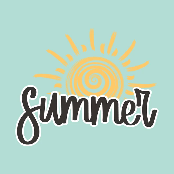 Σάμερ Καλοκαίρι Και Ήλιος Καλλιγραφική Επιγραφή Απόσπασμα Φράση Ευχετήρια Κάρτα — Διανυσματικό Αρχείο