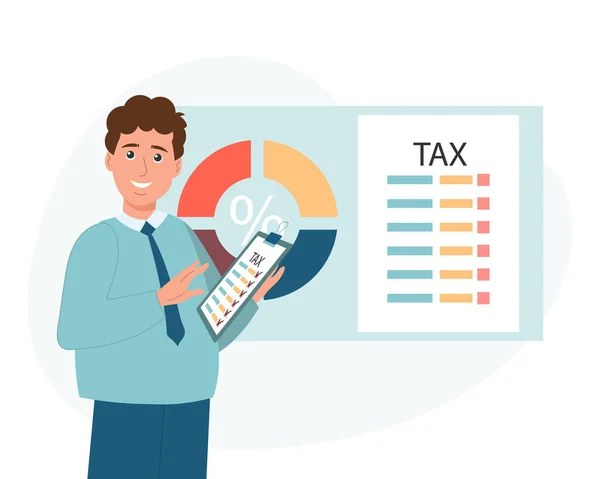 Abbildung Zur Steuererklärung Charaktermännchen Bereitet Unterlagen Für Die Steuerberechnung Vor — Stockvektor