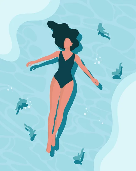 Una Mujer Joven Traje Baño Color Turquesa Encuentra Agua Mar — Archivo Imágenes Vectoriales