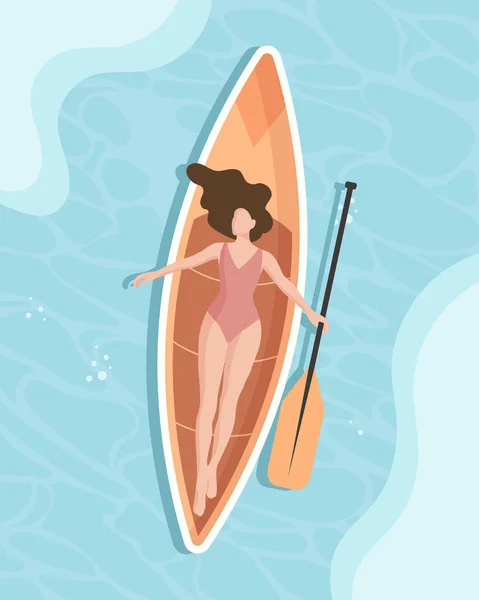 Una Mujer Con Una Pala Yace Kayak Mar Concepto Recreación — Archivo Imágenes Vectoriales