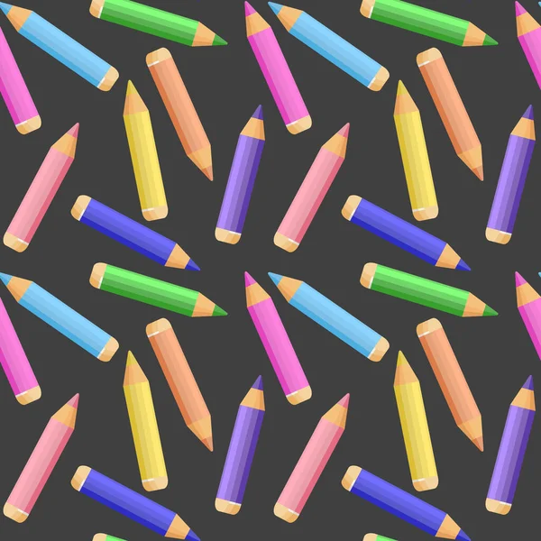 Padrão Sem Costura Com Lápis Escolares Coloridos Brilhantes Fundo Cinza — Vetor de Stock