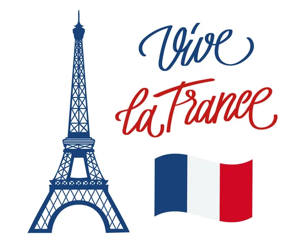 День Взятия Бастилии Плакат Национального Праздника Франции Эйфелева Башня Рукописные — стоковый вектор