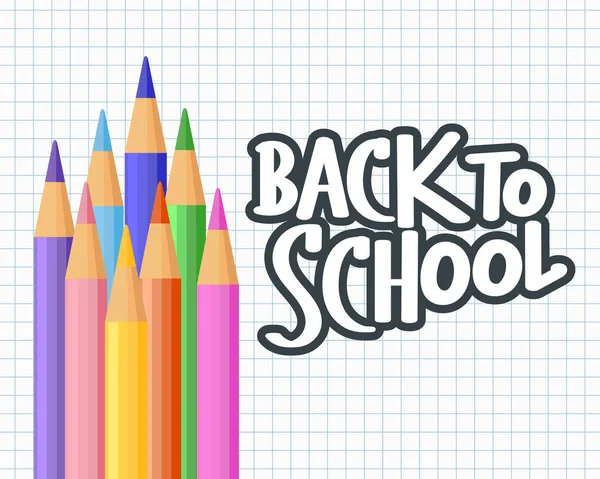 Retour École Lettrage Avec Crayons Couleur Sur Une Page Carreaux — Image vectorielle