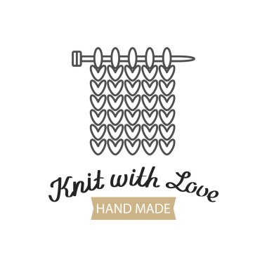 Aşk mektupları ve örgü şişleri ile örülmüş bir kumaş. Hobi simgesi, logo, vektör