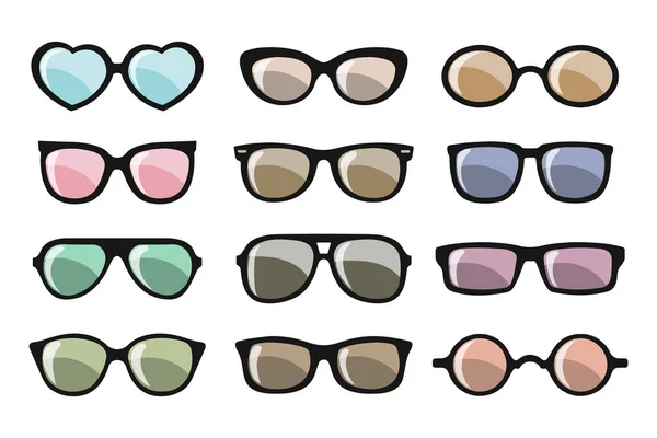 Kollektion Trendiger Sommersonnenbrillen Für Hipster Mode Sonnenbrille Sommer Accessoire Symbole — Stockvektor