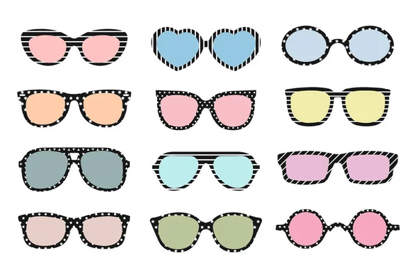 Collection Trendy Hipster Summer Sunglasses Fashion Sunglasses Summer Accessory Icons — Stock Vector