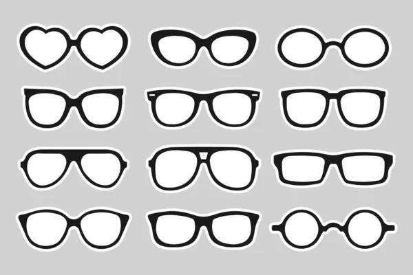 Kolekce Módních Hipsterských Brýlí Módní Sluneční Brýle Černé Siluety Letní — Stockový vektor