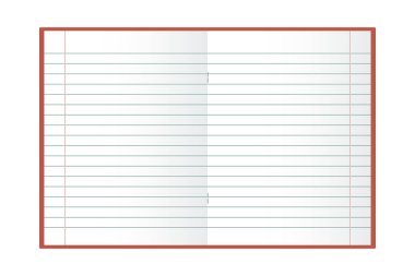 Okul defteri. Model, beyaz arka planda bir satırda boş bir defter. Görüntü, vektör