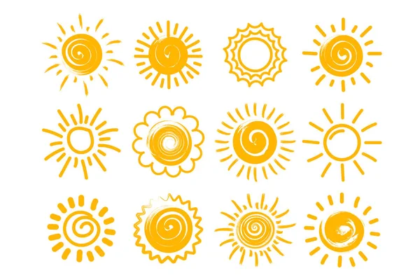 Bella Collezione Scarabocchi Solari Set Icone Stile Disegnato Mano Icone — Vettoriale Stock