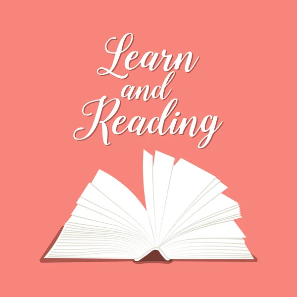 Lernen Und Lesen Schriftzug Mit Aufgeschlagenem Buch Auf Rosa Hintergrund — Stockvektor