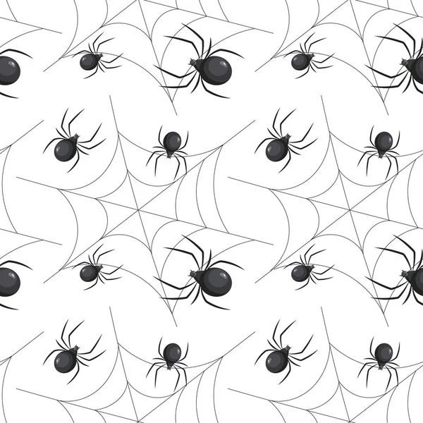 Patrón Sin Costuras Arañas Web Insectos Sobre Fondo Blanco Ilustración — Archivo Imágenes Vectoriales
