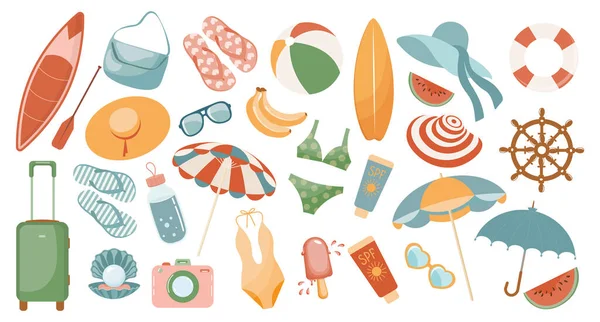 Набір Милих Літніх Іконок Наклейки Колекція Елементів Скрапбукінгу Вечірки Пляжі — стоковий вектор