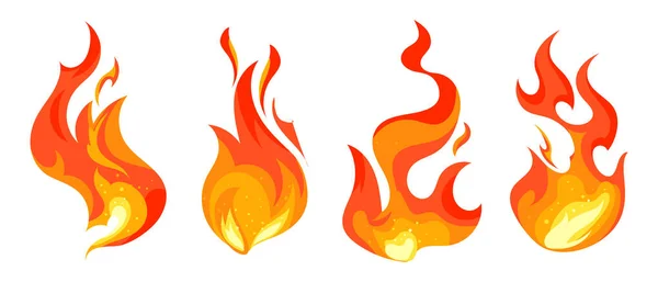 Пожежний Вогонь Встановіть Гарячі Вогняні Елементи Бонфайр Декоративні Елементи Піктограми — стоковий вектор