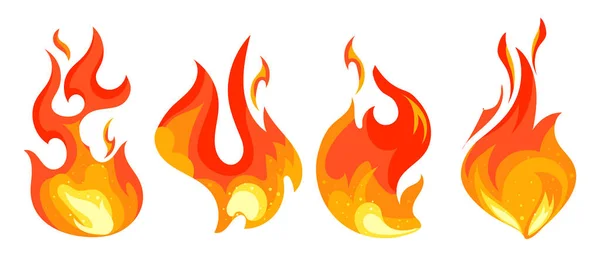 Llama Fuego Encendida Elementos Llameantes Hoguera Elementos Decorativos Iconos Vector — Vector de stock