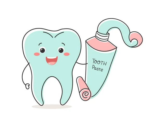 Caractère Dentaire Sain Kawaii Avec Tube Dentifrice Personnage Dessin Animé — Image vectorielle