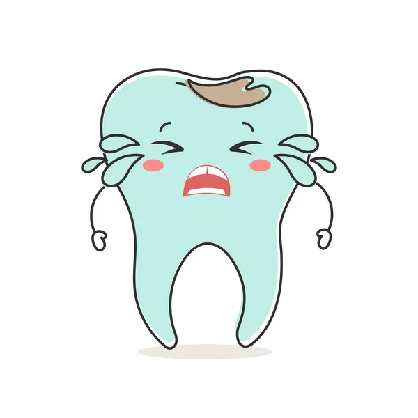 Кавайи Нездоровый Зуб Кариесом Милый Мультяшный Персонаж Стоматологическая Помощь Иллюстрация — стоковый вектор