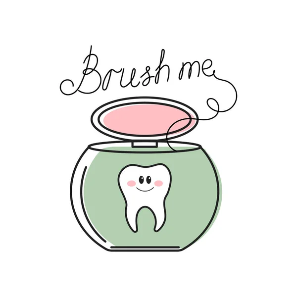 Fil Dentaire Dents Lettrage Brosse Moi Illustration Gribouillis Dessin Animé — Image vectorielle