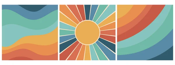 Gökkuşağı Güneşli Renkli Modaya Uygun Arka Planlar Posterler Kartlar Afişler — Stok Vektör