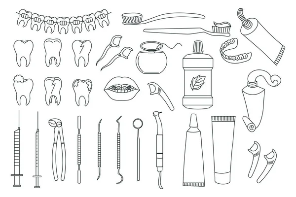 Набор Стоматологических Икон Коллекция Символов Стоматологии Эскизы Иллюстрации Логотипа Линейные — стоковый вектор