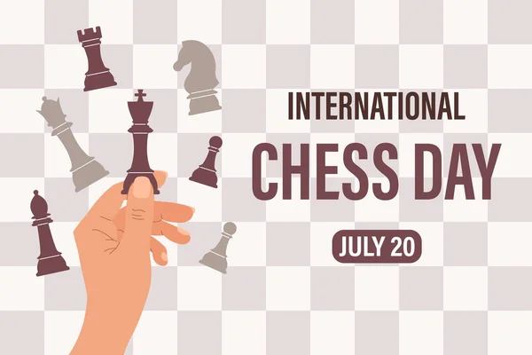 stock vector International Chess Day. July 20. The hand holds chess pieces. Festive banner, illustration, vector