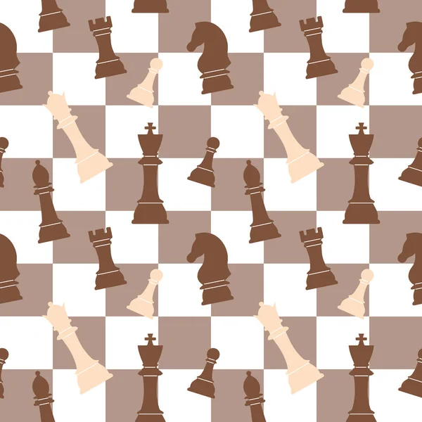 Seamless Pattern Chess Pieces Checkered Background Chess Background Print Vector — Stock Vector