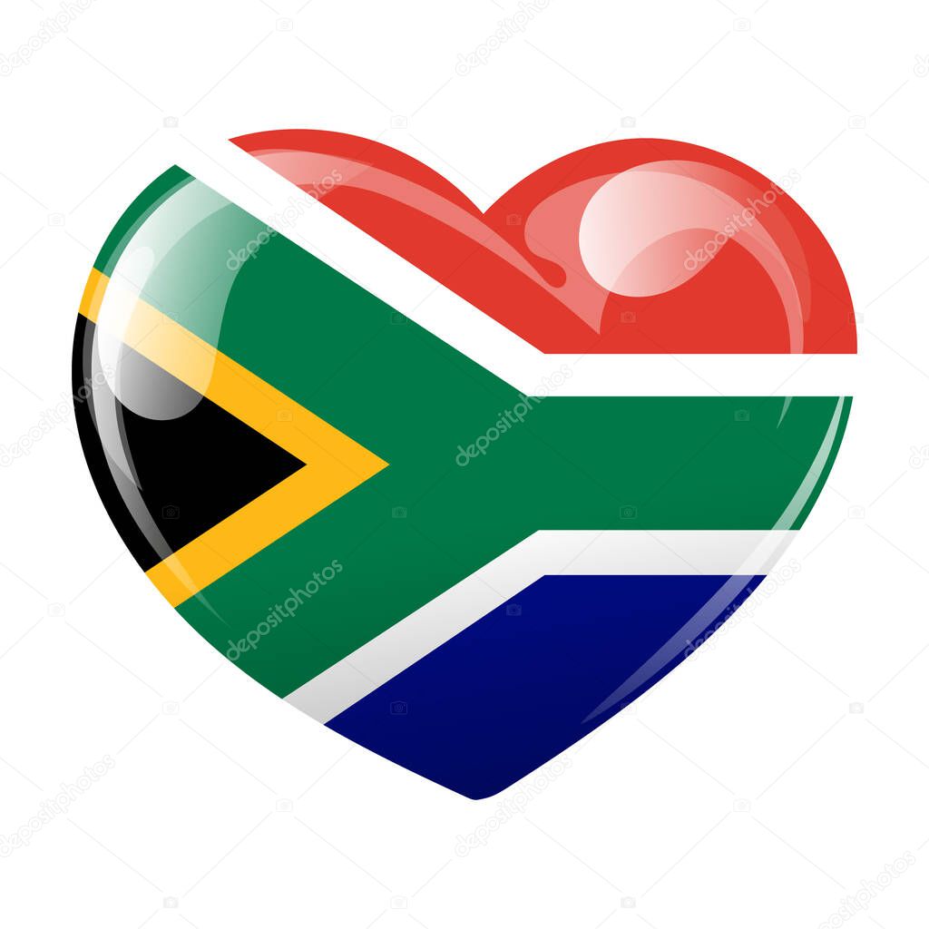 Flag of the Republic of South Africa in the shape of a heart. Heart with South African flag. 3D illustration, vector