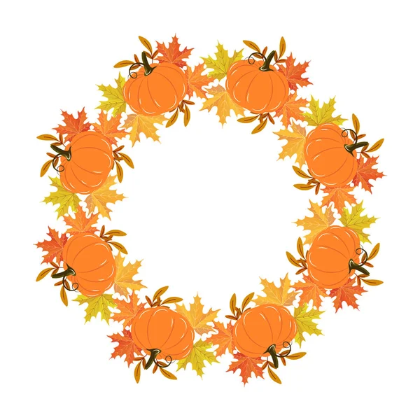 感恩节花环 上面有南瓜 划船和秋天的叶子 印刷品 秋季插图 — 图库矢量图片