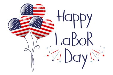 Doğum günün kutlu olsun. Amerikan bayrağı desenli kalp balonları. Görüntü, tebrik pankartı, poster, vektör