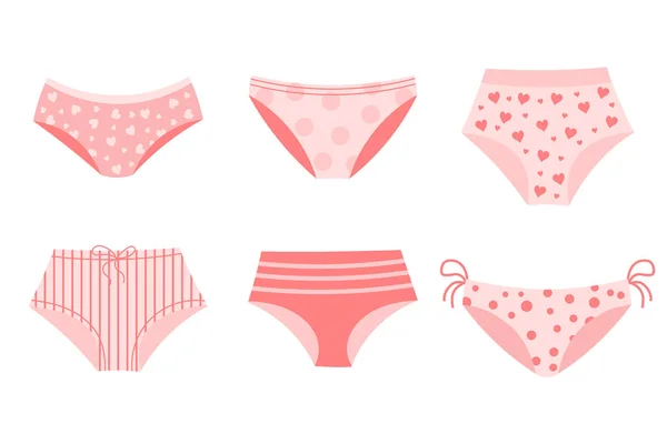 Calcinhas Cor Rosa Com Padrões Conjunto Cuecas Femininas Ícones Vetor —  Vetores de Stock