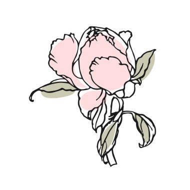 El yapımı gül tomurcuğu. Nazik ve soyut noktalarla birleşme çizimi. Resim, davetiye, kartpostal. Vektör