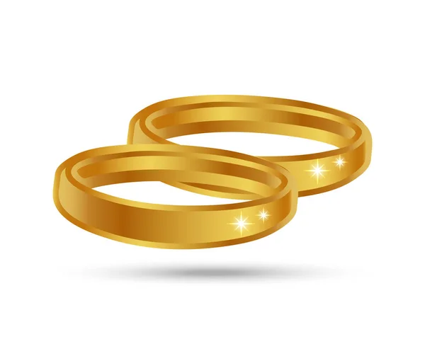 Anéis Casamento Dourados Fundo Branco Ícone Luxo Design Convite Casamento — Vetor de Stock