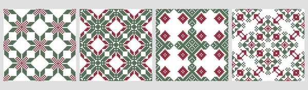 民族的なシームレスなパターンのセット 幾何学抽象的な2色のパターン エスニック モチーフ 印刷物 ベクター — ストックベクタ