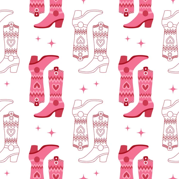 Patrón Retro Sin Costuras Con Botas Vaqueras Color Rosa Impresión — Vector de stock