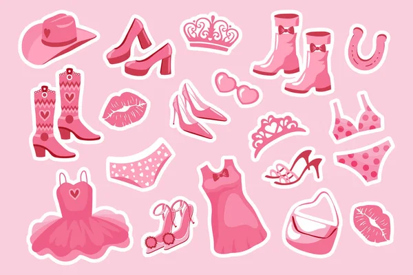 Conjunto Pegatinas Barbiecore Princess Set Moda Rosa Accesorios Ropa Para — Vector de stock