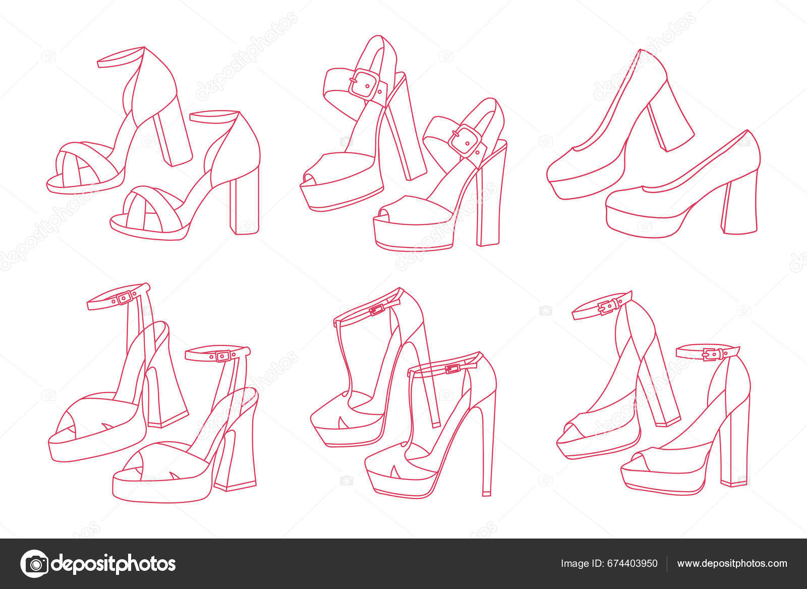 Γυναικεία Ρετρό Ψηλοτάκουνα Παπούτσια Σκίτσο Συλλογή Από Παλιά Παπούτσια  Ρούχα Διανυσματικό Αρχείο από ©Vania7Tania674403950