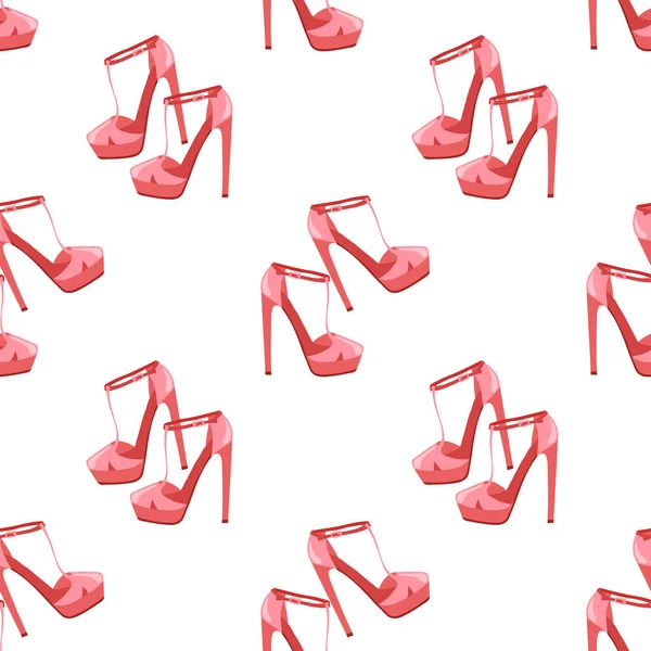 Lindo Patrón Rosa Sin Costuras Con Zapatos Retro Tacón Alto — Vector de stock