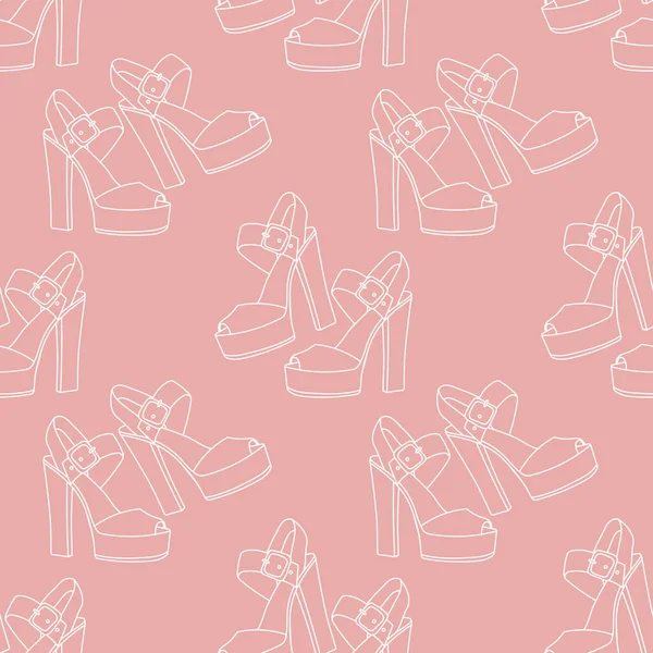 漂亮的粉色无缝图案与复古高跟鞋 背景与时尚的老式鞋子 印刷的女孩 — 图库矢量图片