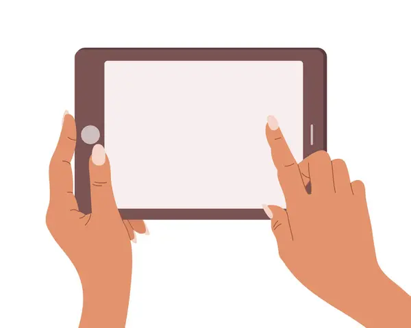 Ręce Trzymające Pusty Ekran Tabletu Zastosowanie Tabletu Płaska Konstrukcja Wektor — Wektor stockowy