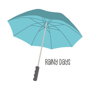 Yağmur şemsiyesi ve el yazısı. Düz bir sonbahar çizimi. Vektör