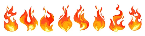 Set Icons Fire Flame Various Burning Flames Fire Flame Hot — Stock Vector
