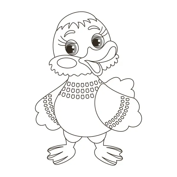 Cute Cartoon Little Baby Duckling Goose Character Sketch Outline Drawing — Stock Vector